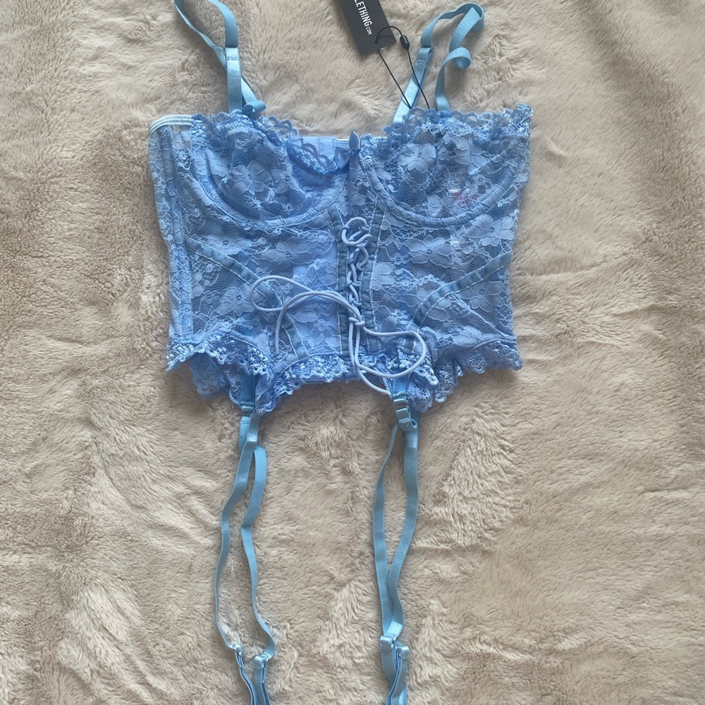 PrettyLittleThing Blue Lace Bustier Bodysuit